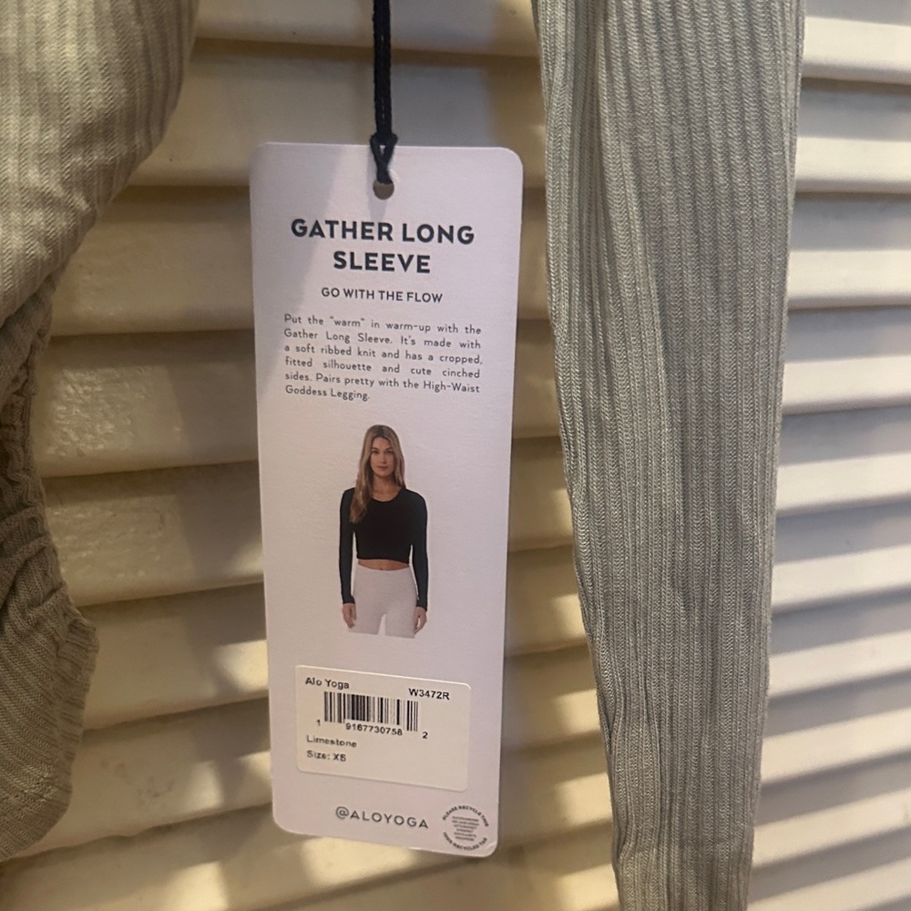 ALO Yoga Ribbed Gather Long Sleeve Blouse - Limestone - Picture 3 of 6